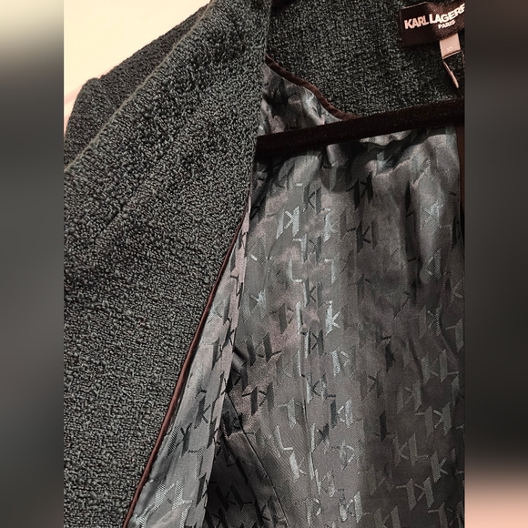 NWT KARL LAGERFELD PARIS Women's Tweed Double Breasted Blazer Dark Green 10 - Picture 8 of 13